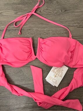 BECCA Neon Pink Strapless Bikini Top with Removable Halter